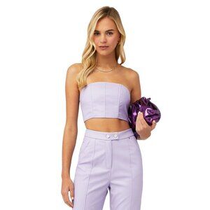 4th&Reckless Tropez Faux Leather Top in Lilac Medium Womens Strapless Corset